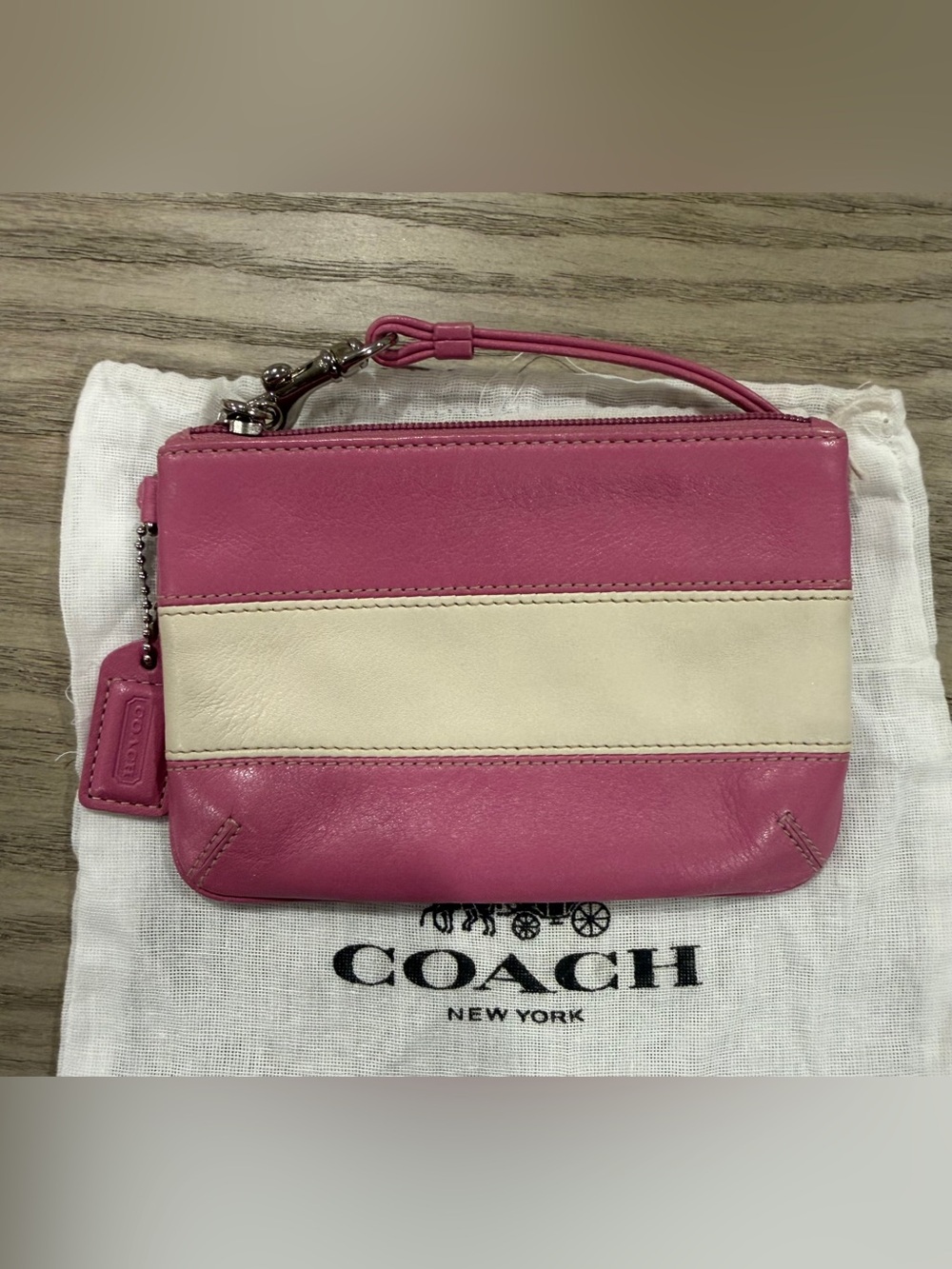 Coach Leather Color Block Wristlet in Pink & White